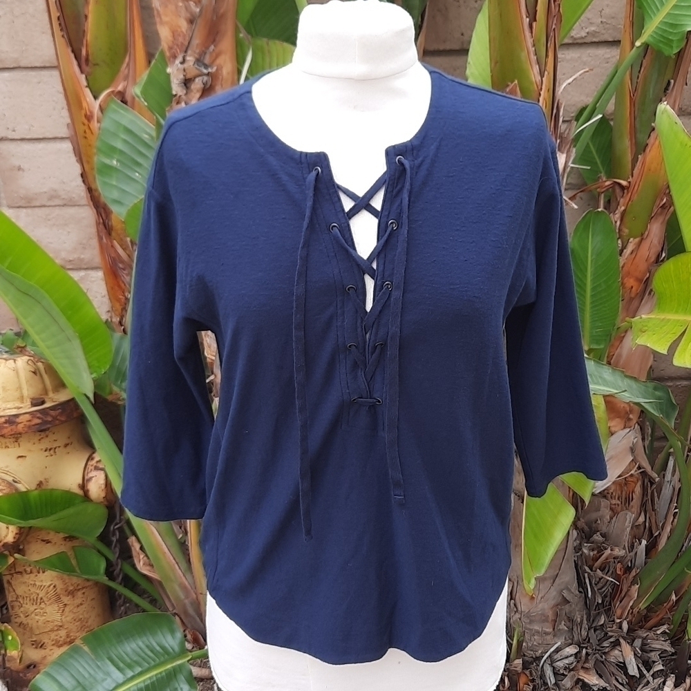 Madewell navy extra small 1/2 sleeve lace up top